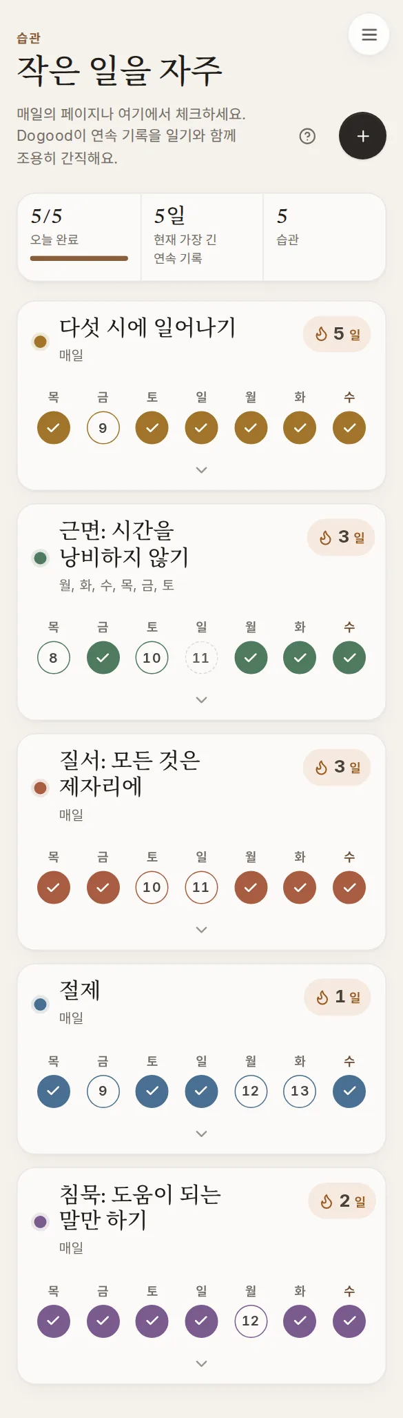 휴대폰 속 Dogood: 습관